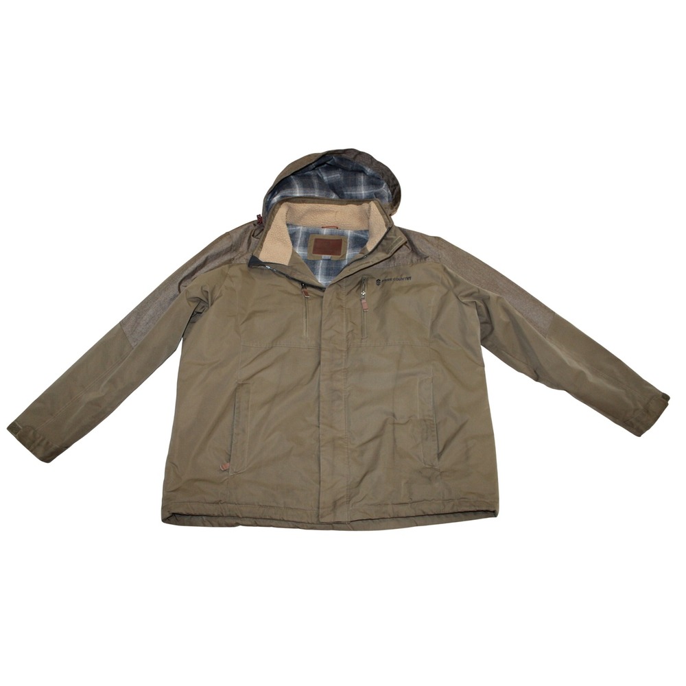 Free Country Hooded Men XXL Brown Sherpa Flannel Lined Outdoor Winter Jacket